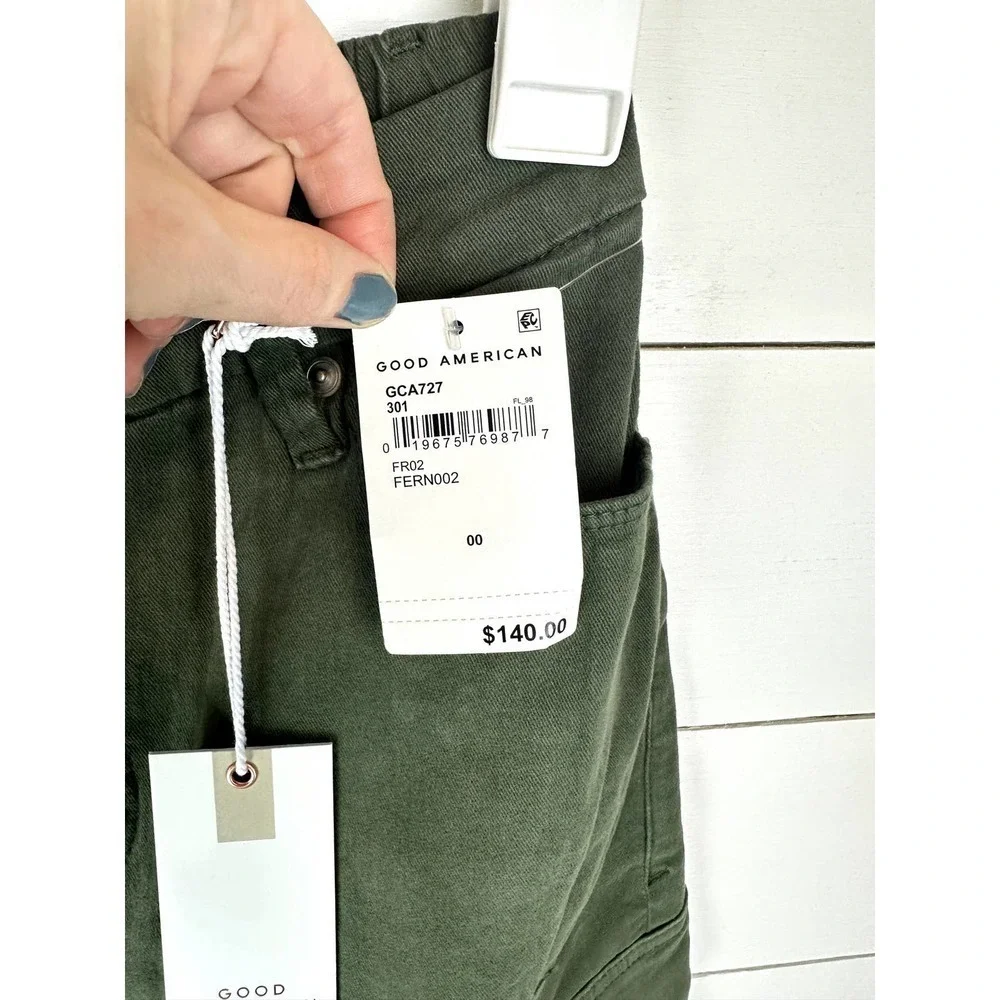 NWT Good American Army High Rise Straight Cuffed Jeans Fern - Picture 3 of 9